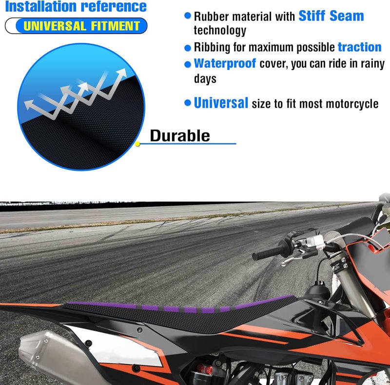 MCHMFG Universal Ribbed Dirt Bike Seat Cover - Gripper Soft Seat Cover for Most Dirt Pit Bike Motorcycle (Black-Purple) - Image 5